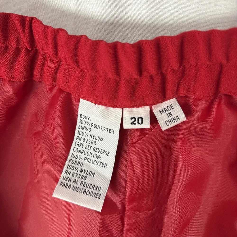 Lined Dress Pants Women Sz 20 Solid Red Pleated Front Elastic Waistbnd 40x26